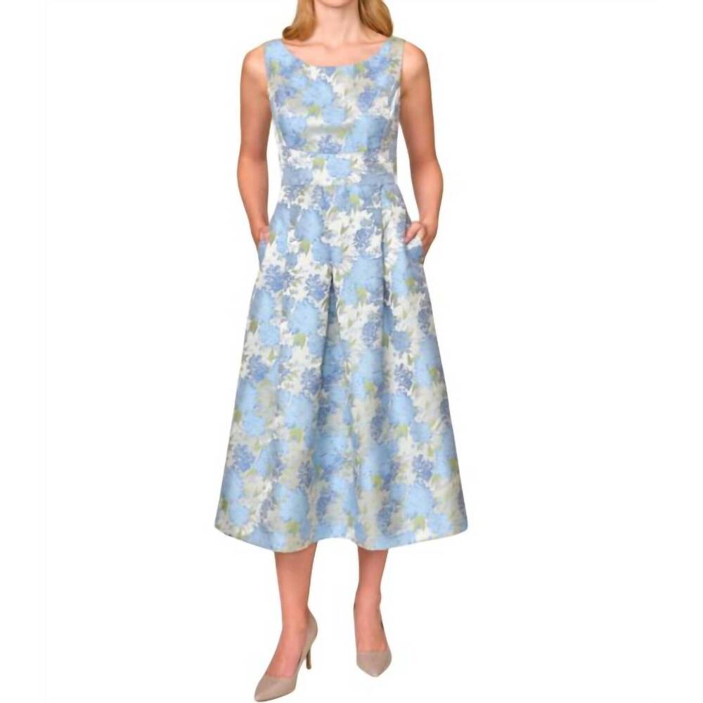 NEW BIGIO COLLECTION bateau jacquard dress in sky blue floral